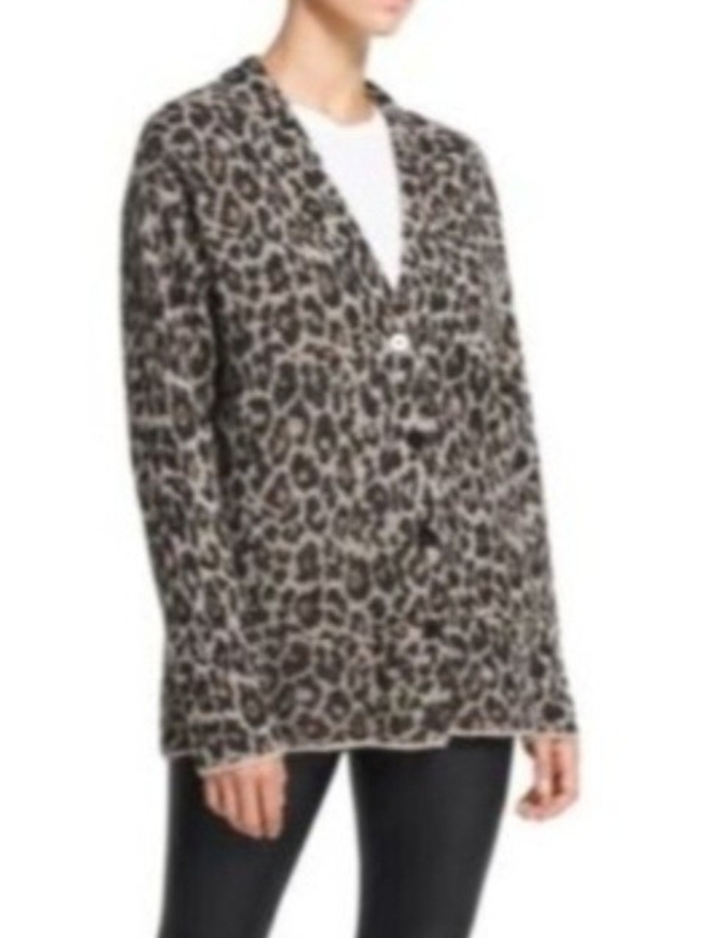 Theory Black Leopard Animal Print V-Neck Knit Cardigan Sweater Small